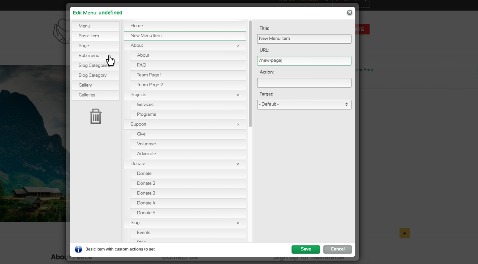 Morweb navigation menu editor