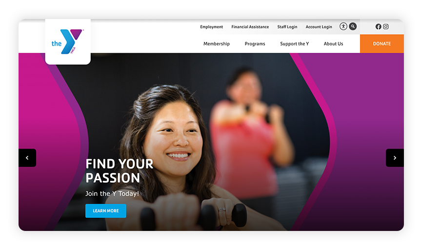 This is a screenshot of the SLO County YMCA site, which is one of the best nonprofit websites.