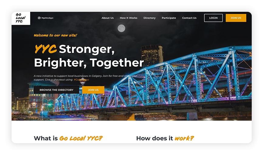 This is a screenshot of the Go Local YYC site, one of the best nonprofit websites.