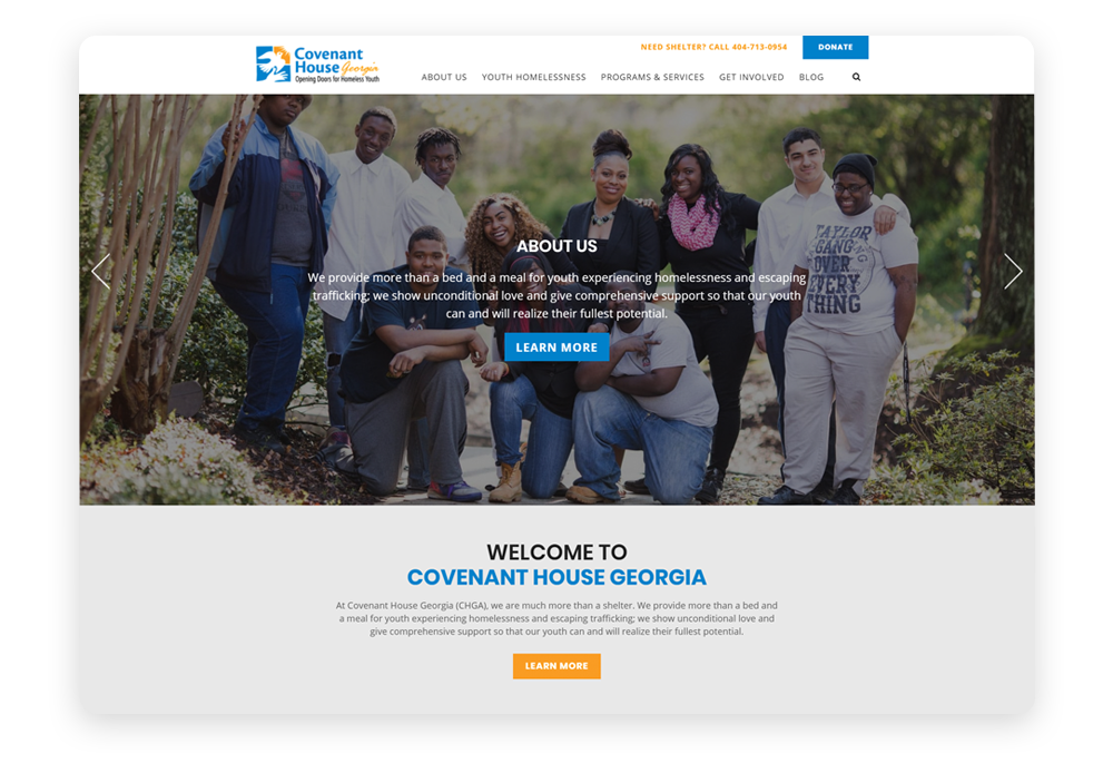 Donor-friendly website example: Covenant House Georgia