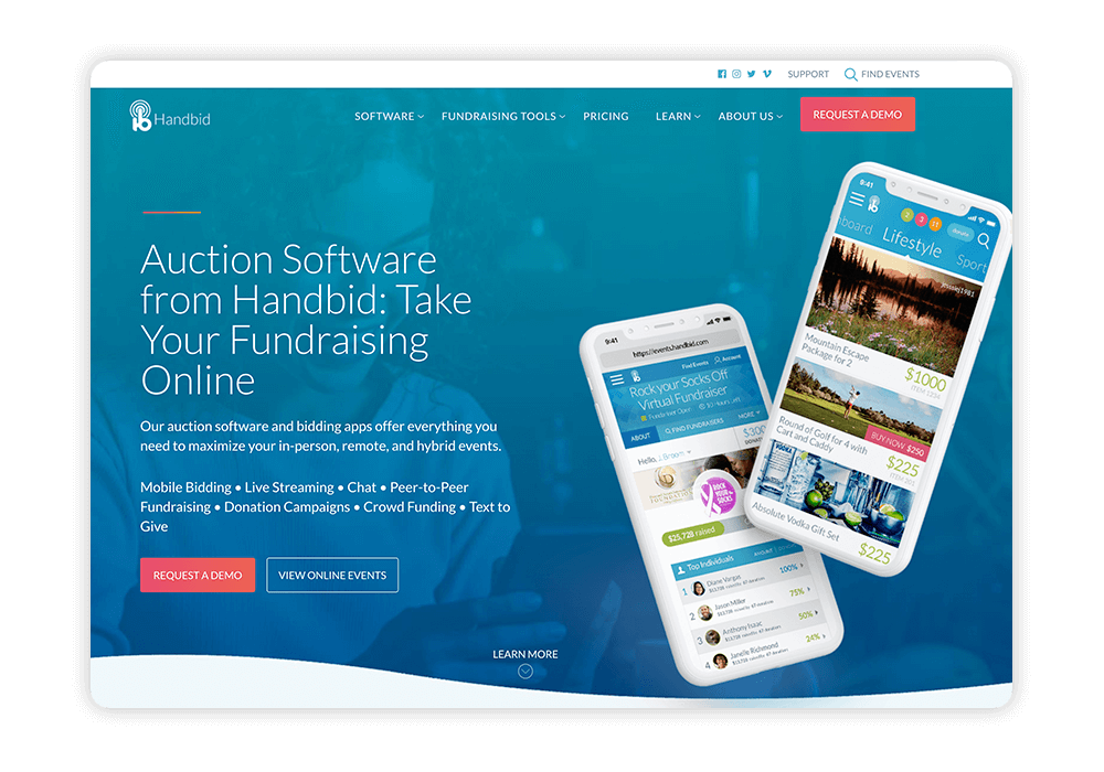 Handbid's nonprofit event management software streamlines mobile bidding.
